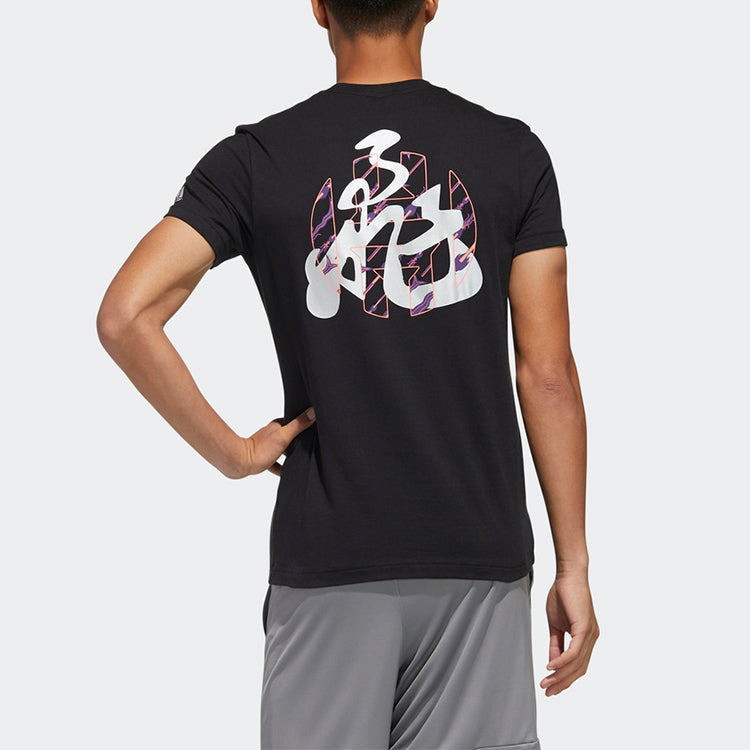 adidas 5 Generals Jh Back Printing Round Neck Basketball Sports Short Sleeve Black GK5211