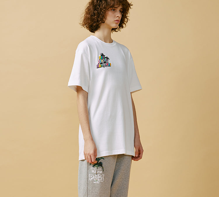 PJs Vigor Beach Pattern Printing Short Sleeve Unisex White 20SSTS1030-P