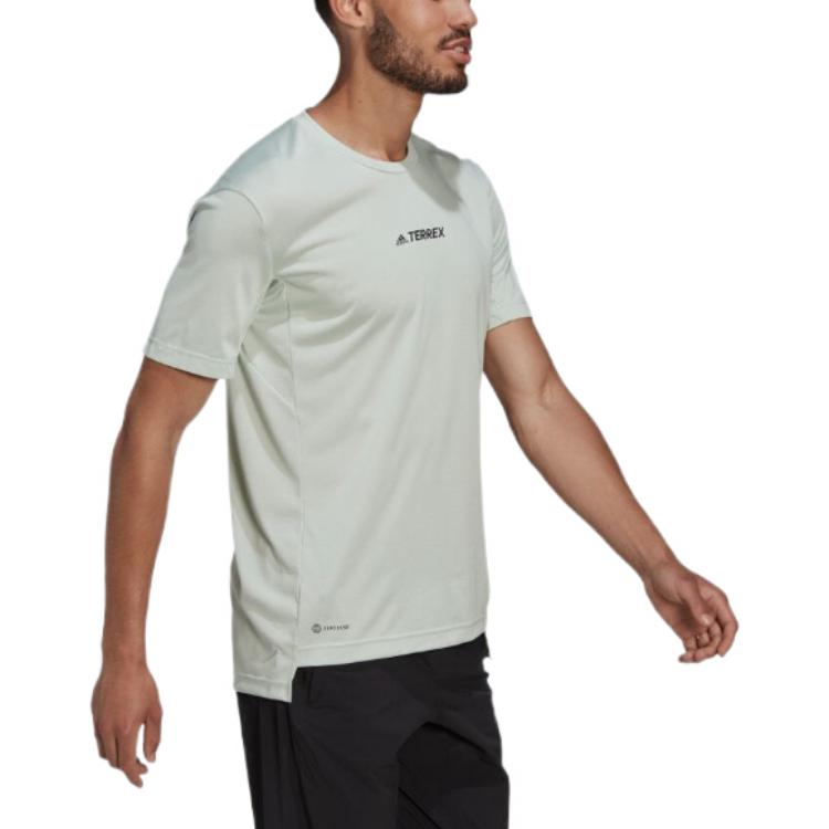 Men's adidas Solid Color Alphabet Printing Round Neck Pullover Short Sleeve Flax Green T-Shirt HI1619