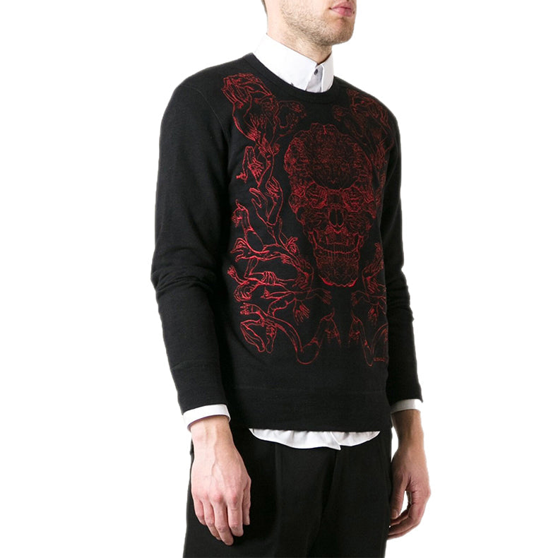 Men's Alexander McQueen SS21 Skeleton Printing Long Sleeves Black Red 354417-QDZ53-0901