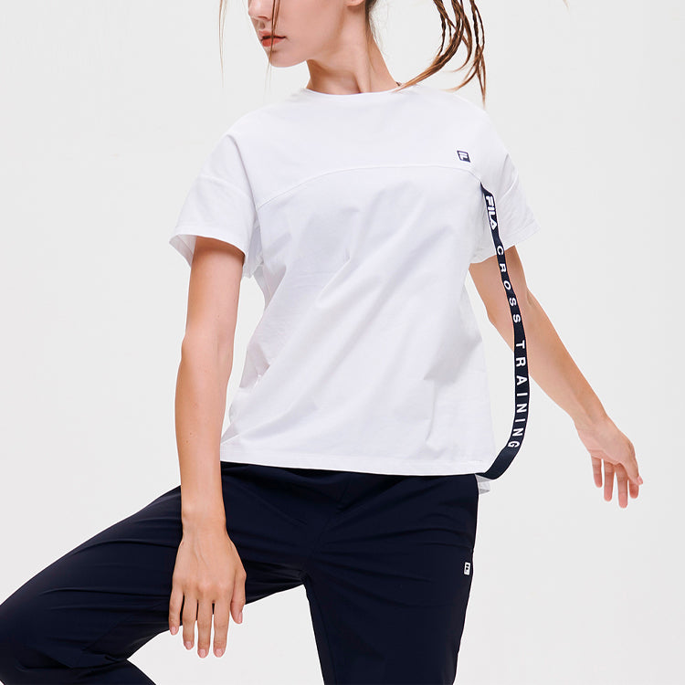 (WMNS) FILA Athletics Logo Printing Round Neck Sports Short Sleeve White A11W131103F-WT