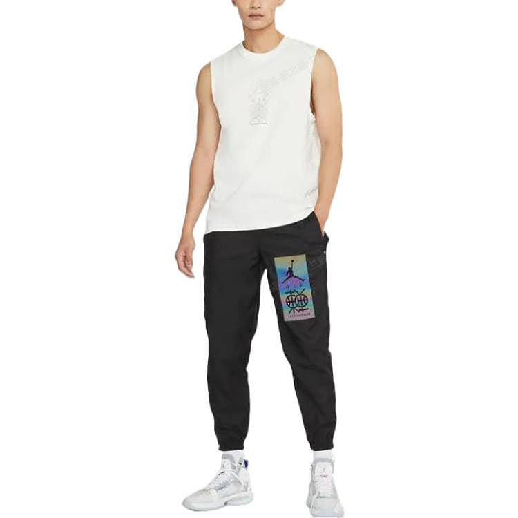 Men's Air Jordan Logo Printing Gradient Drawstring Lacing Bundle Feet Sports Pants/Trousers/Joggers Black DV6281-010