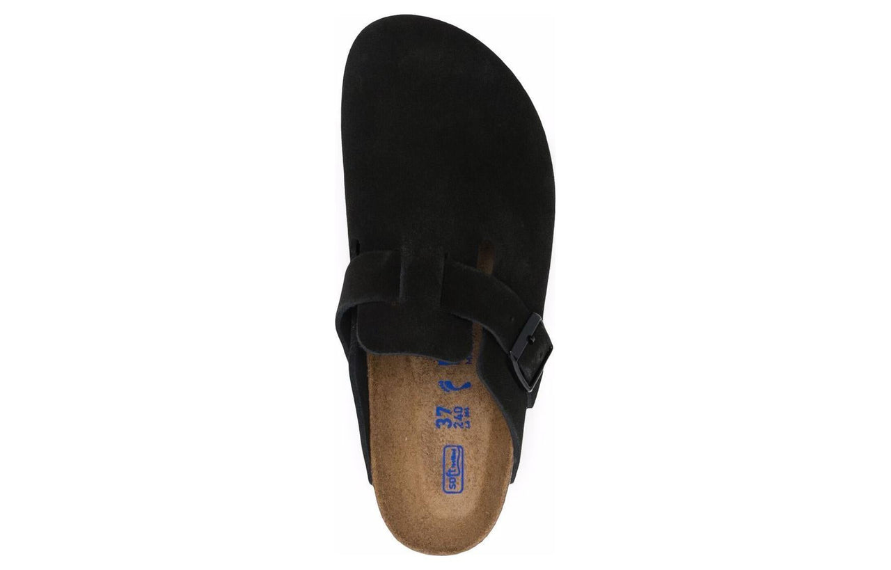 (WMNS) Birkenstock Boston Soft Footbed Suede Leather Narrow Fit Mules 'Black' 660473
