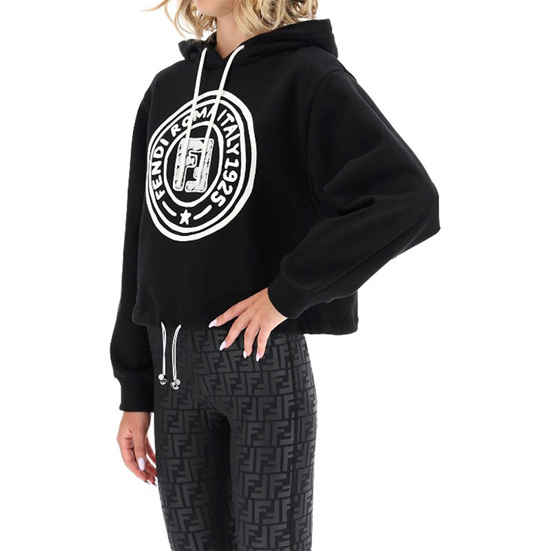 (WMNS) FENDI F Pattern Printing Hoodie Black FS7035AC6DF0GME