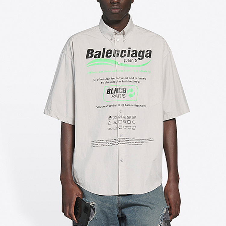 Men's Balenciaga Cotton Loose Short Sleeve Shirt Gray 664627TKM102967