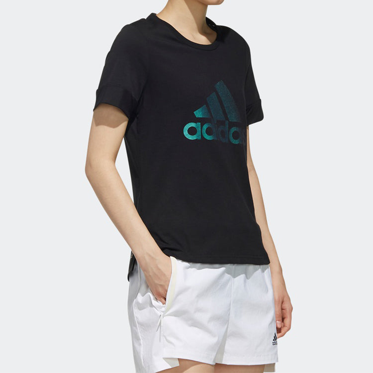 (WMNS) adidas Alphabet Logo Printing Sports Short Sleeve Black DY8637