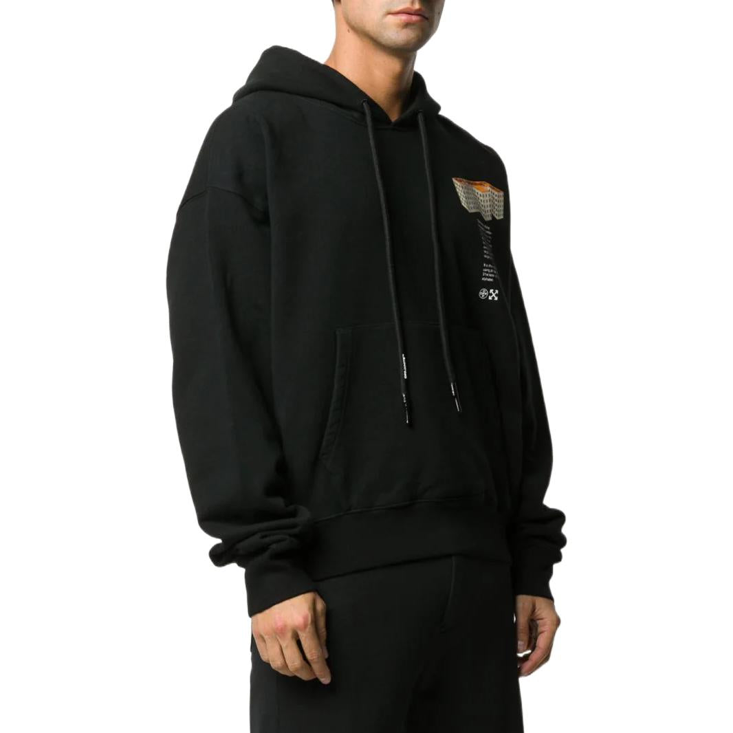 Men's Off-White SS22 Solid Color Printing Hooded Long Sleeves Version Black OMBB037R20E3000710881088