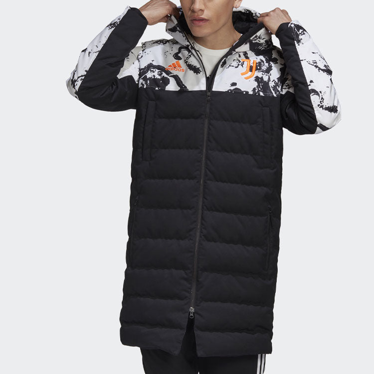 adidas Juve Ssp Dwcoat Juventus Colorblock Soccer/Football mid-length Sports hooded down Jacket Black FT9924