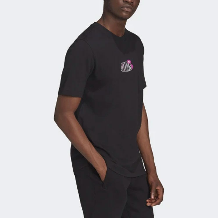 Men's adidas originals Minimalistic Alphabet Logo Printing Round Neck Short Sleeve Black T-Shirt HI5275
