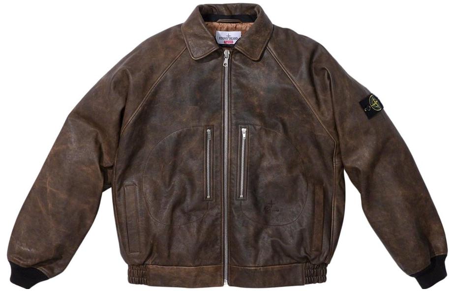 Supreme x STONE ISLAND FW23 Week10 Leather Bomber Jacket 'Brown' SUP-FW23-165