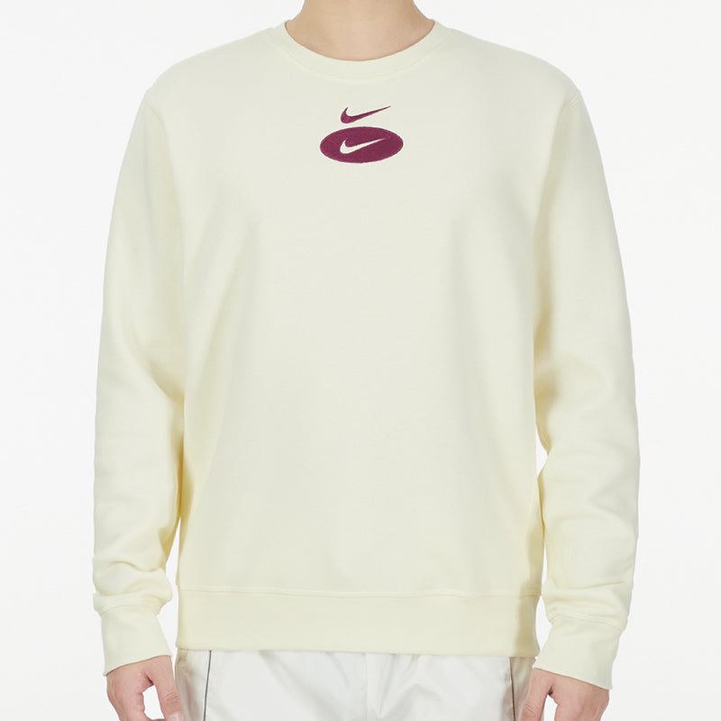 Men's Nike As Nsw Sl Bb Crew Casual Sports Fleece Lined Round Neck Long Sleeves Ivory DM5461-113