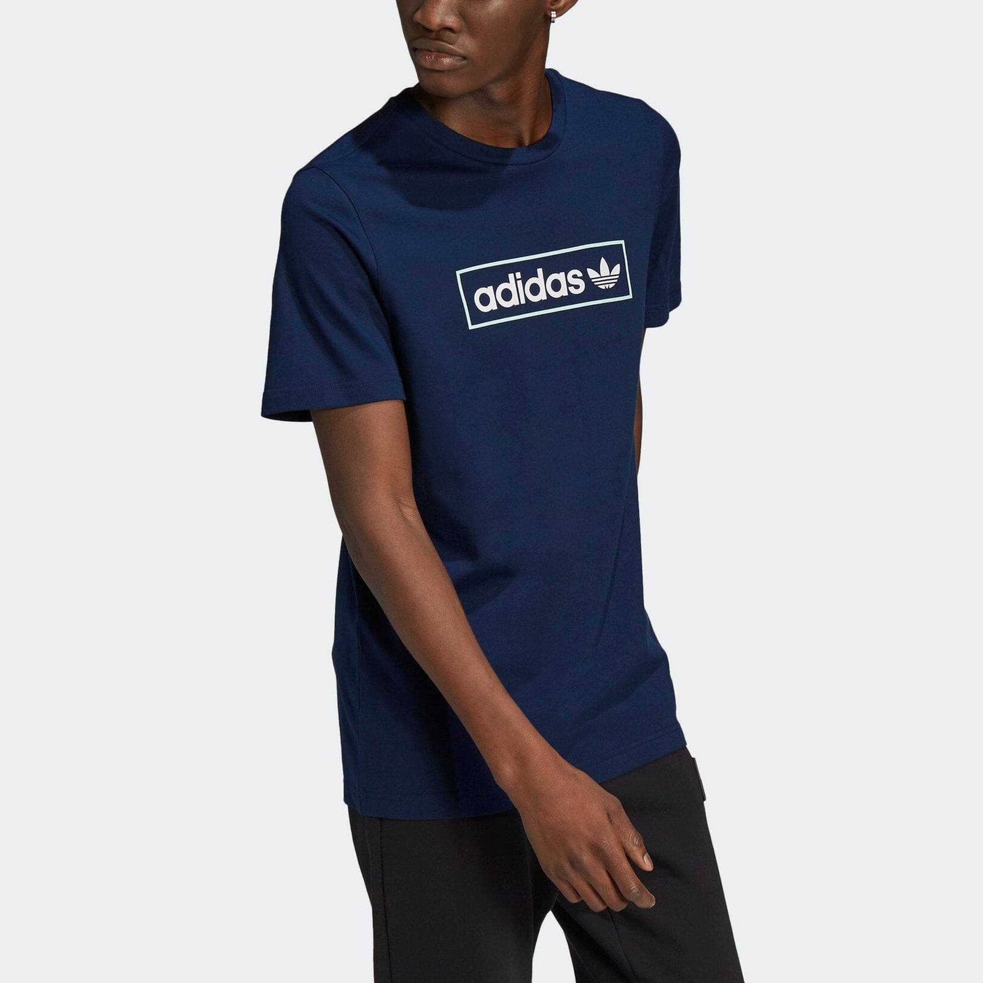 adidas originals MENS Linear Logo Printed Sports Short Sleeve Blue HB1817