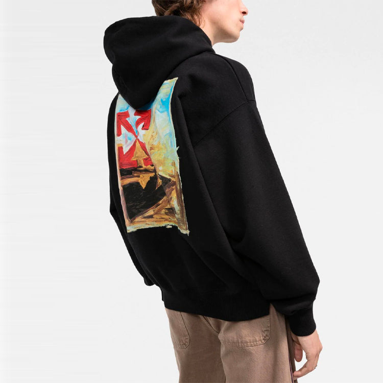 Men's Off-White FW21 Logo Alphabet Arrow Pattern Printing Pullover Loose Fit Black OMBB085F21FLE0121084