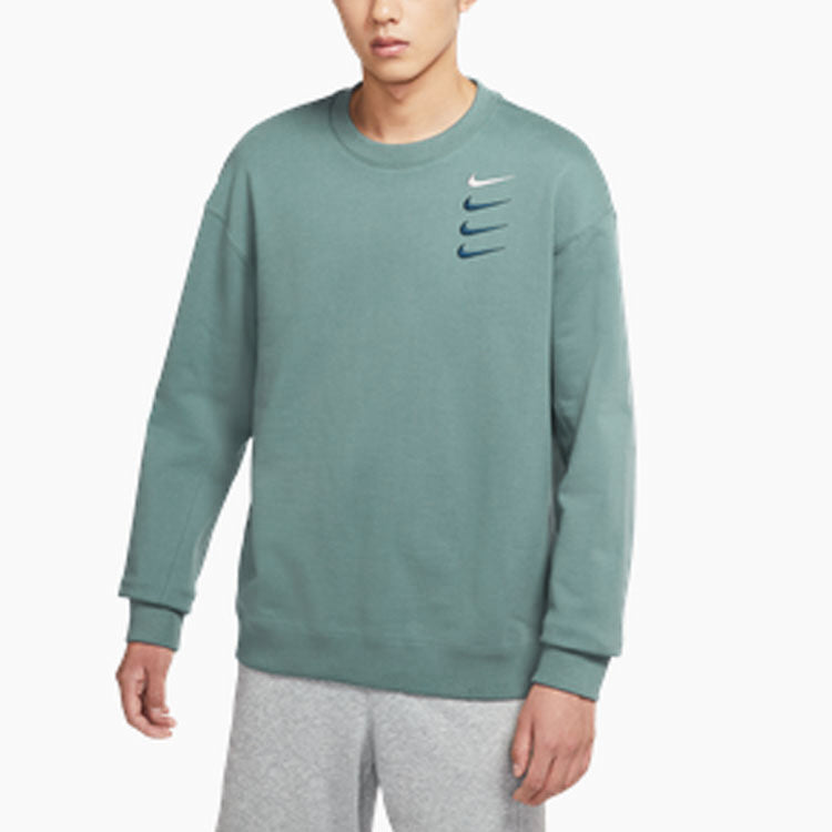 Men's Nike French Terry Swoosh 4 Embroidered Round Neck Sports Pullover Autumn Green DB9408-387