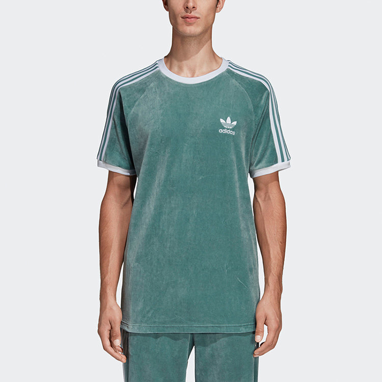 adidas originals Cozy Tee Casual Round Neck Loose Logo Stripe Short Sleeve Green DV1623