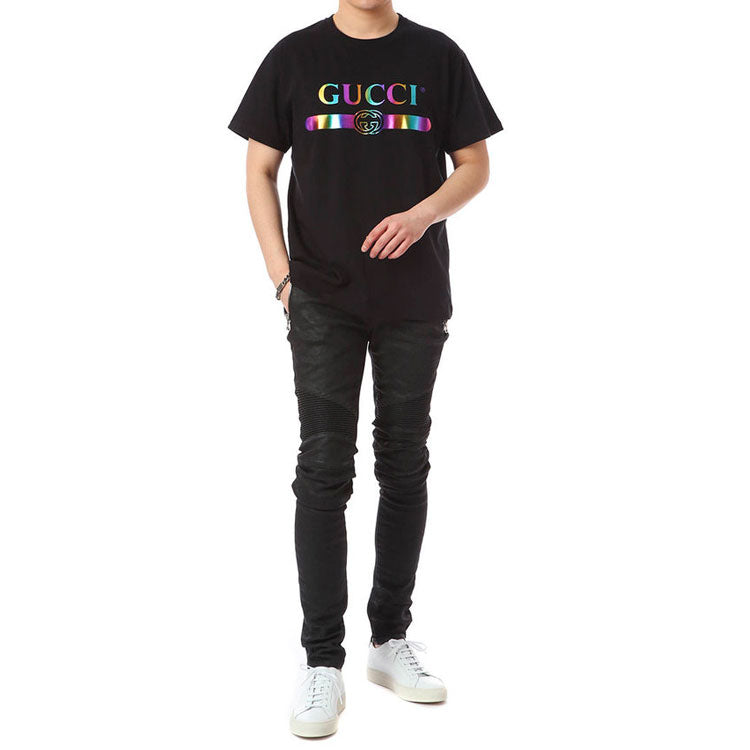 Gucci Colorful Belt Alphabet Short Sleeve Black 548334-XJA09-1082