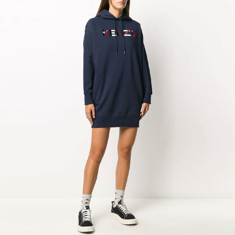 (WMNS) KENZO FW20 Logo Embroidered Fleece Lined hooded Long Sleeves Hoodie Navy Blue FA62RO7724MO-76