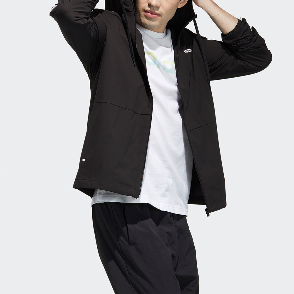 adidas neo M Ce 3s Wb Classic Stripe Windproof waterproof Sports Hooded Jacket Black GP4909