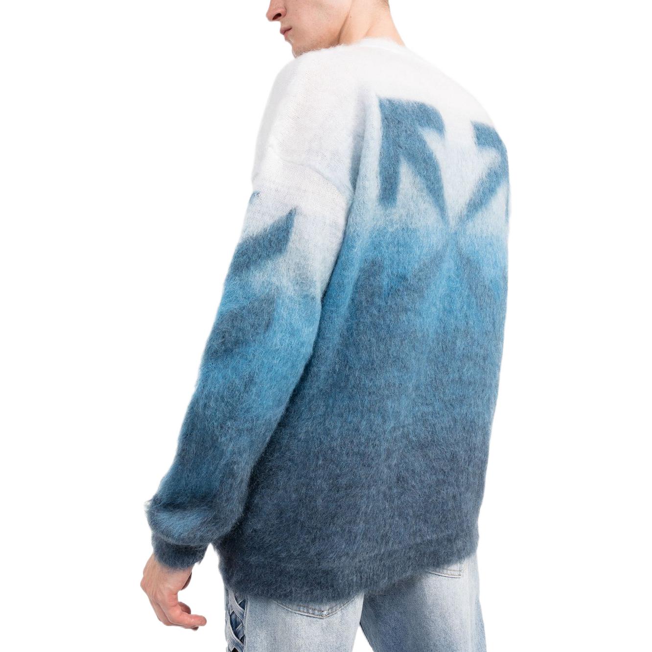 Men's Off-White SS22 Gradient Stripe Printing Pullover Round Neck Long Sleeves Wool Sweater Version Blue OMHE098F22KNI0014242