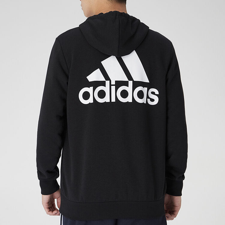 adidas Logo hooded Zipper Athleisure Casual Sports Knit Jacket Black GK9044