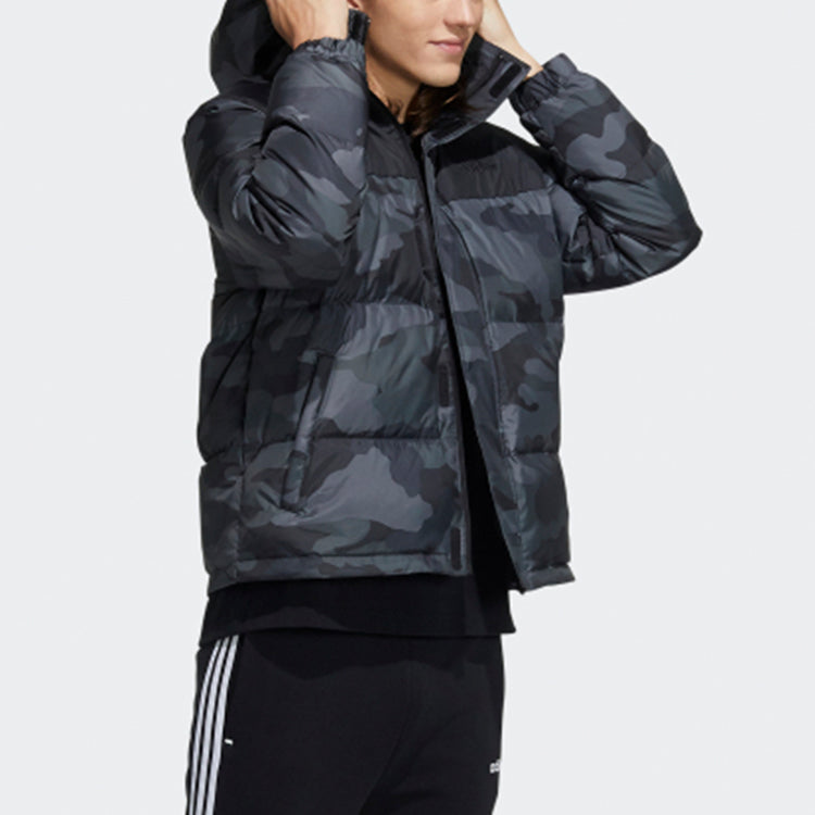 adidas neo Zipper Cardigan Short Camouflage hooded down Jacket Black H45239