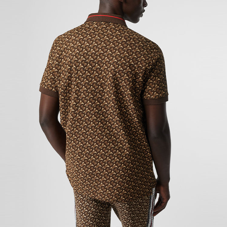 Men's Burberry Logo Stripe Printing Loose Short Sleeve Polo Shirt Brown 80182621