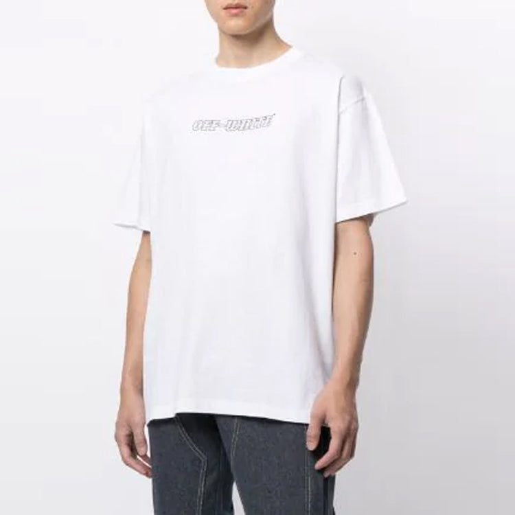 Off-White FW21 Painting Pattern Printing Round Neck Short Sleeve Loose Fit White OMAA038R21JER0090131-1