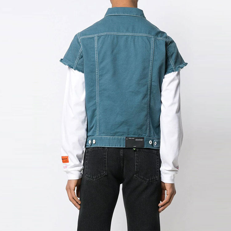 Off-White Zipper Denim Short Sleeve Shirt Loose Fit Blue OMYE033S19C310013900