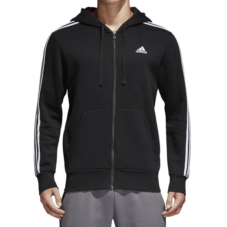 adidas 3-Stripes Fleece Hoodie 'Black White' B47368