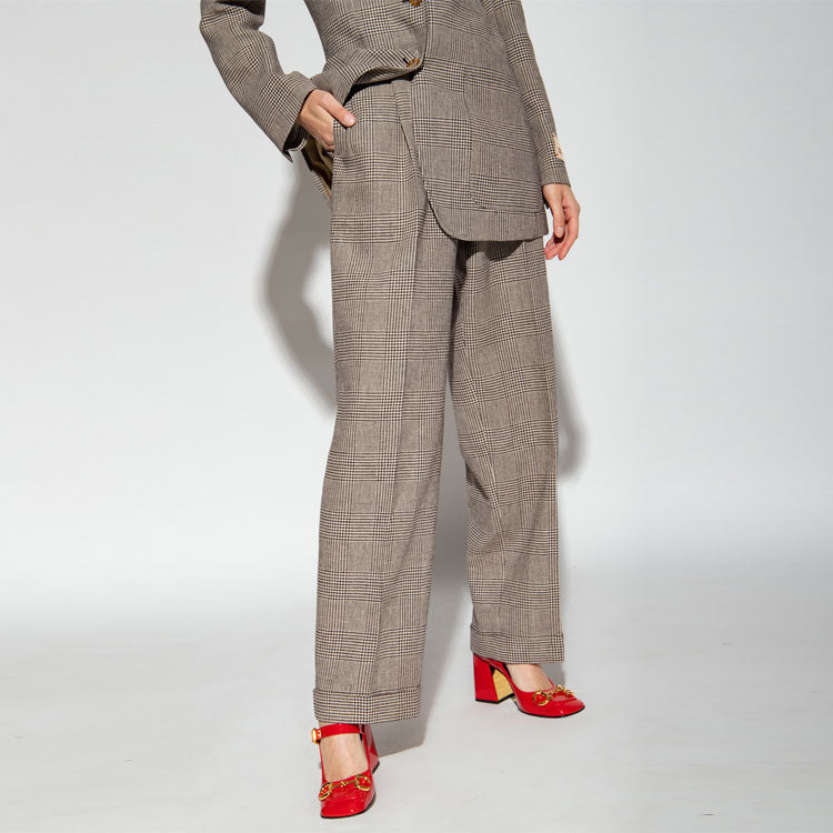 (WMNS) Gucci Checked Linen Cropped Trousers 'Brown' 703095-ZAA5R-2185