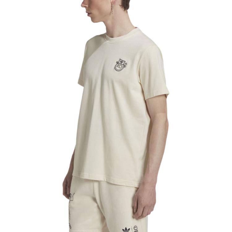Men's adidas originals SS22 Back Pattern Printing Round Neck Short Sleeve White T-Shirt HL9240