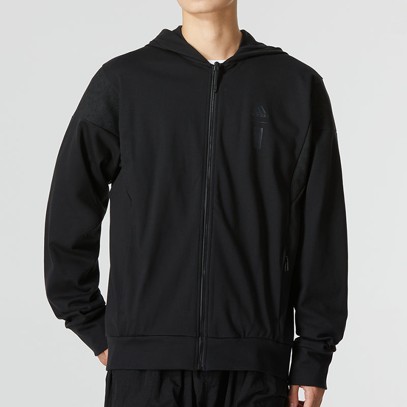 Men's adidas WJ PREM KN JKT Athleisure Casual Sports Hooded Solid Color Jacket Black HM2954
