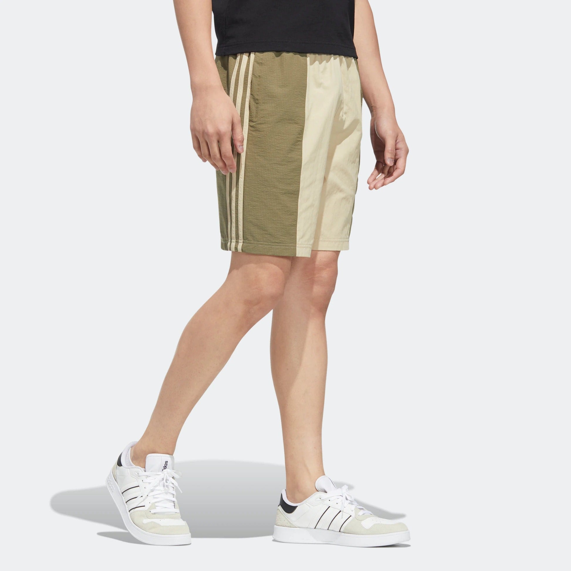 Men's adidas neo Colorblock Stripe Breathable Athleisure Casual Sports Shorts Prairie Brown Dark Olive Green HC9699
