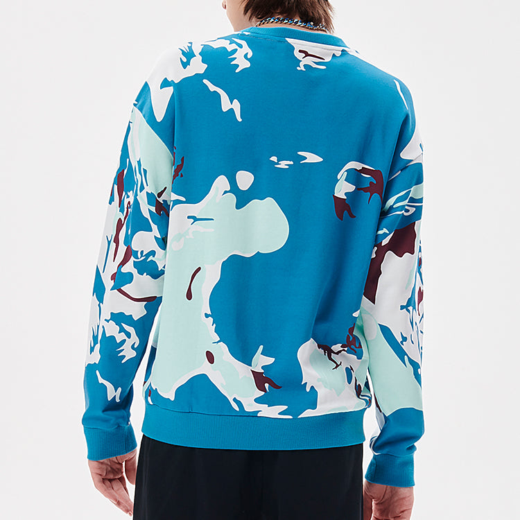 Men's FILA FUSION Logo Contrast Color Stitching Camouflage Loose Sports Round Neck Pullover Blue Sole T11M133201F-BU