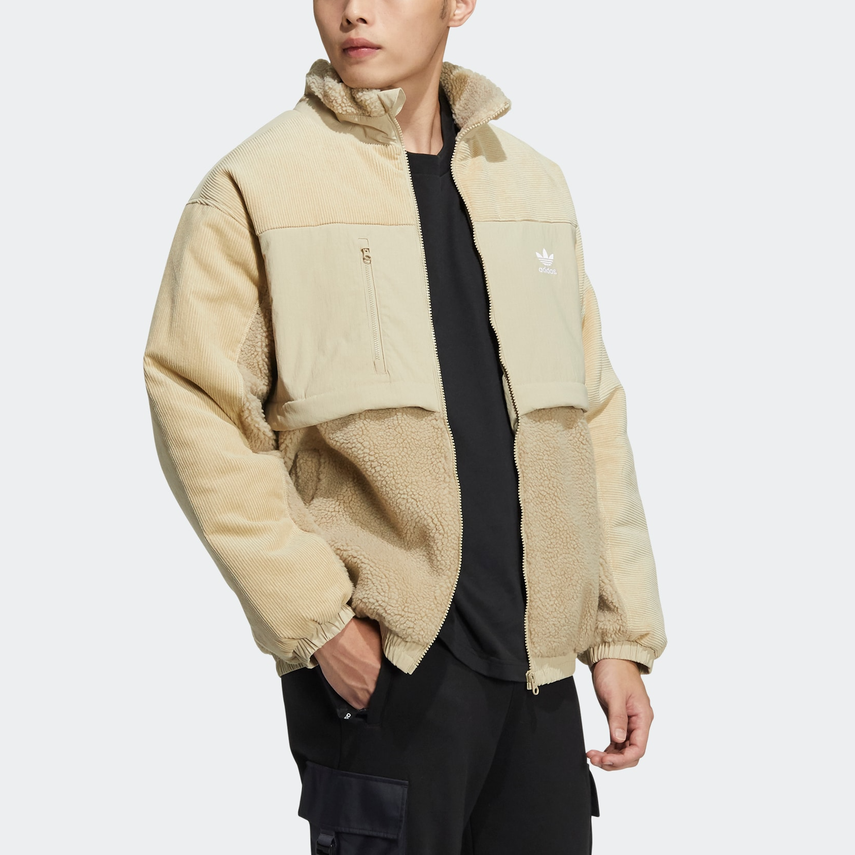 Men's adidas originals Adicolor Jkt Retro Splicing Stay Warm Sports Stand Collar Jacket Prairie Brown HP1817