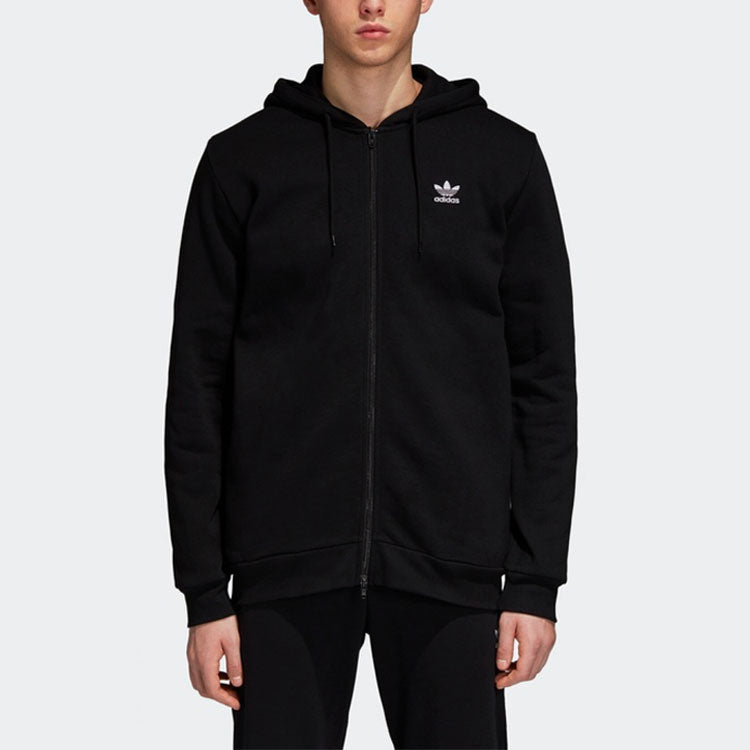 adidas originals TRF FLC Hoodie Zipper Fleece Lined Stay Warm Hooded Jacket Black DN6016