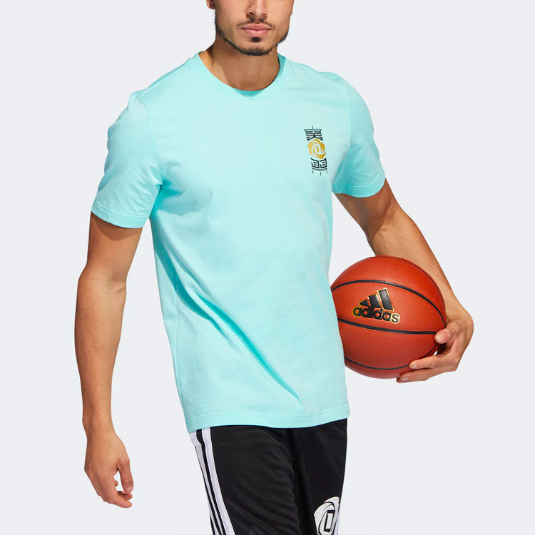 Men's adidas Rose 3 King Tee Basketball Tactical Board Pattern Printing Sports Short Sleeve Blue T-Shirt HI1489