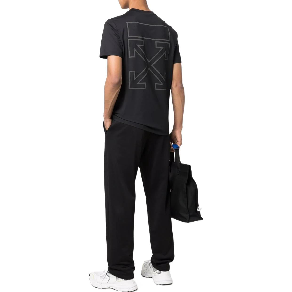 Men's Off-White FW22 Logo Printing Round Neck Short Sleeve Version Black T-Shirt OMVA025C99FAB0011001