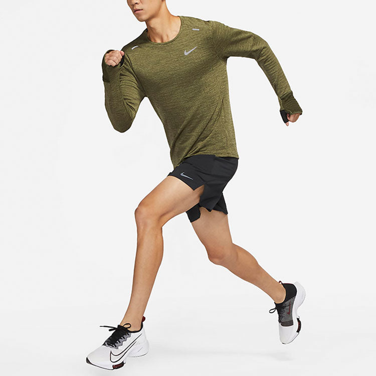 Men's Nike Solid Color Training Sports Round Neck Long Sleeves Green T-Shirt DD5650-326