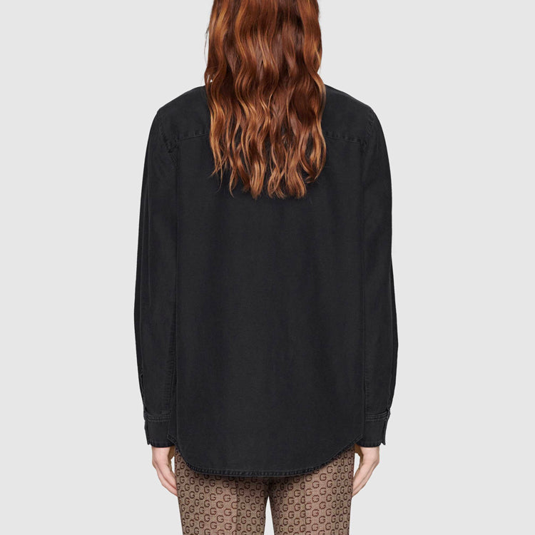 Gucci Washed Organic Denim Shirt With Web 'Black' 626480-XDBJD-1043