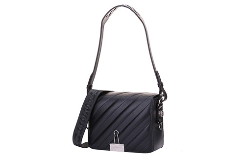 (WMNS) OFF WHITE Cowhide Black Shoulder Messenger Bag 0WNA011R189060011000