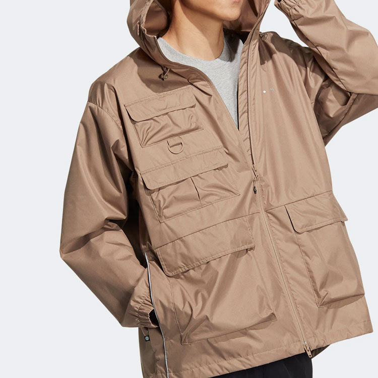 Men's adidas originals Solid Color Zipper Multiple Pockets Long Sleeves Jacket Autumn Brown HS2026