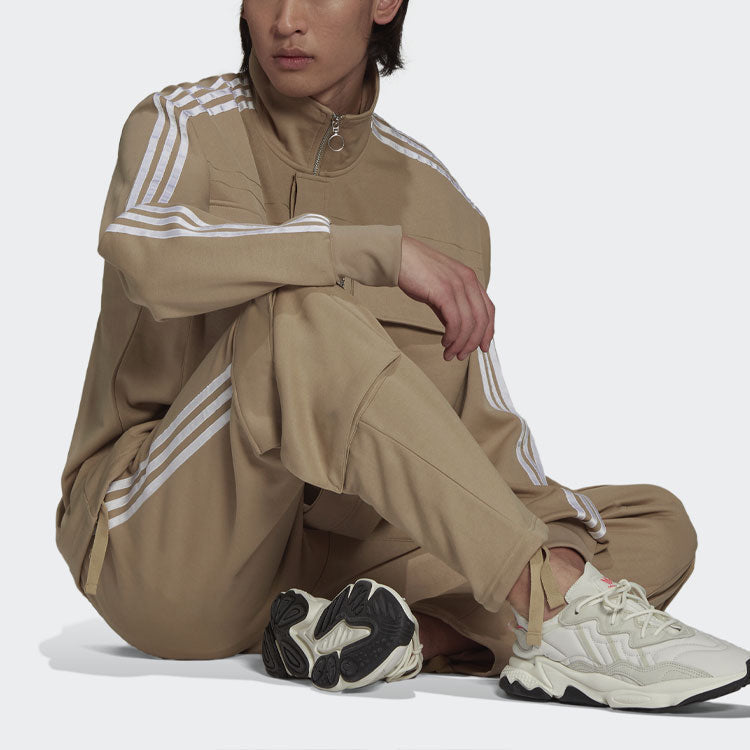 Men's adidas originals x Work Parley Crossover Casual Breathable Stripe Long Sleeves Khaki Shirt HD2516