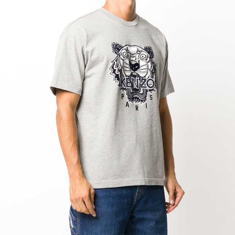 Men's KENZO Tiger Head Embroidered Pattern Loose Short Sleeve Gray FA65TS0654YV-94
