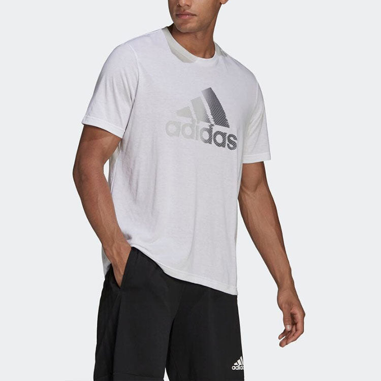 Men's adidas Logo Printing Round Neck Pullover Short Sleeve White T-Shirt HF7210