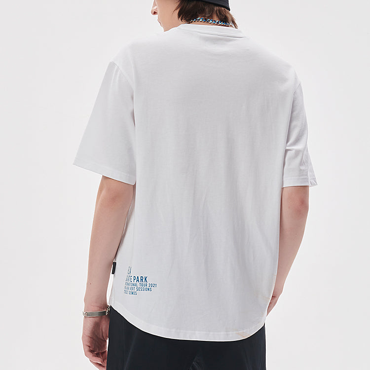 Men's FILA FUSION Pocket Splicing Cartoon Printing Loose Sports Round Neck Short Sleeve White T11M133107F-WT
