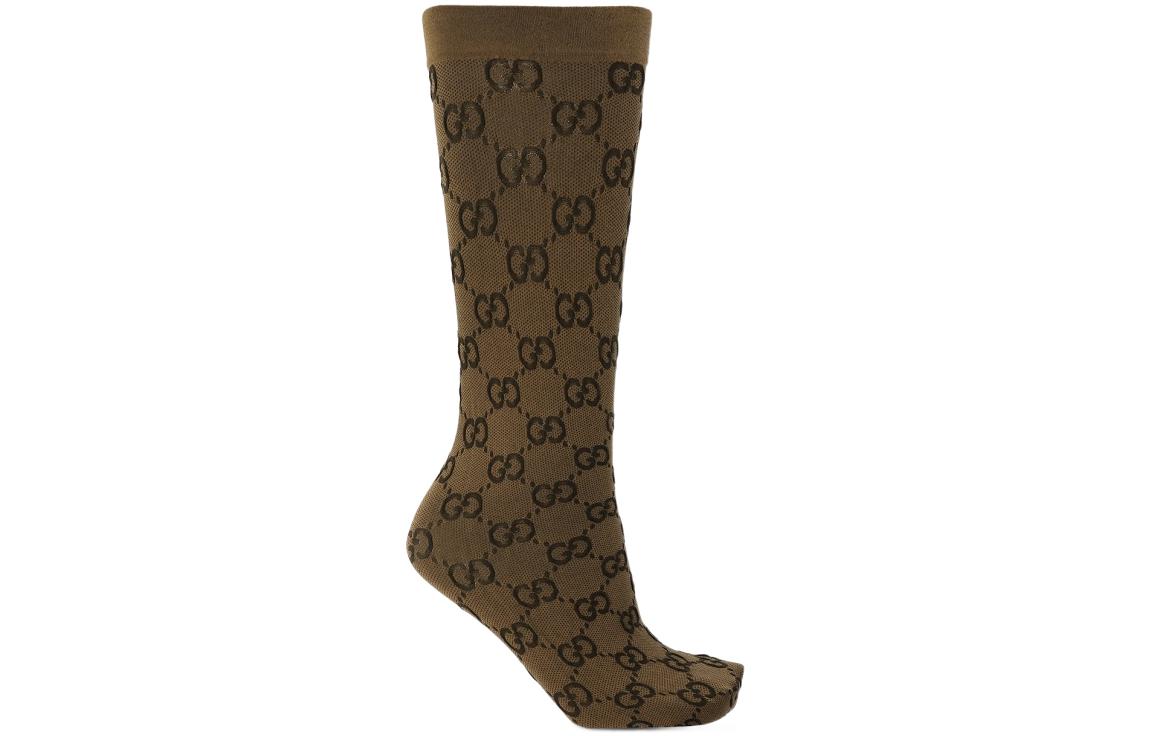 (WMNS) Gucci GG Pattern Socks 'Beige Dark Brown' 601938-3GE75-9764