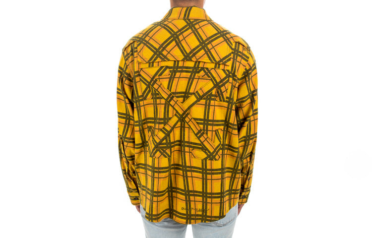 Men's Off-White Plaid Yellow Shirt OMGA098S20H480206000