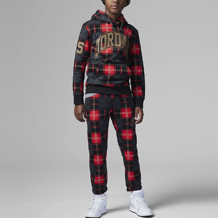(GS) Air Jordan Plaid Po Hoodie Set 'Red' FB9434-010