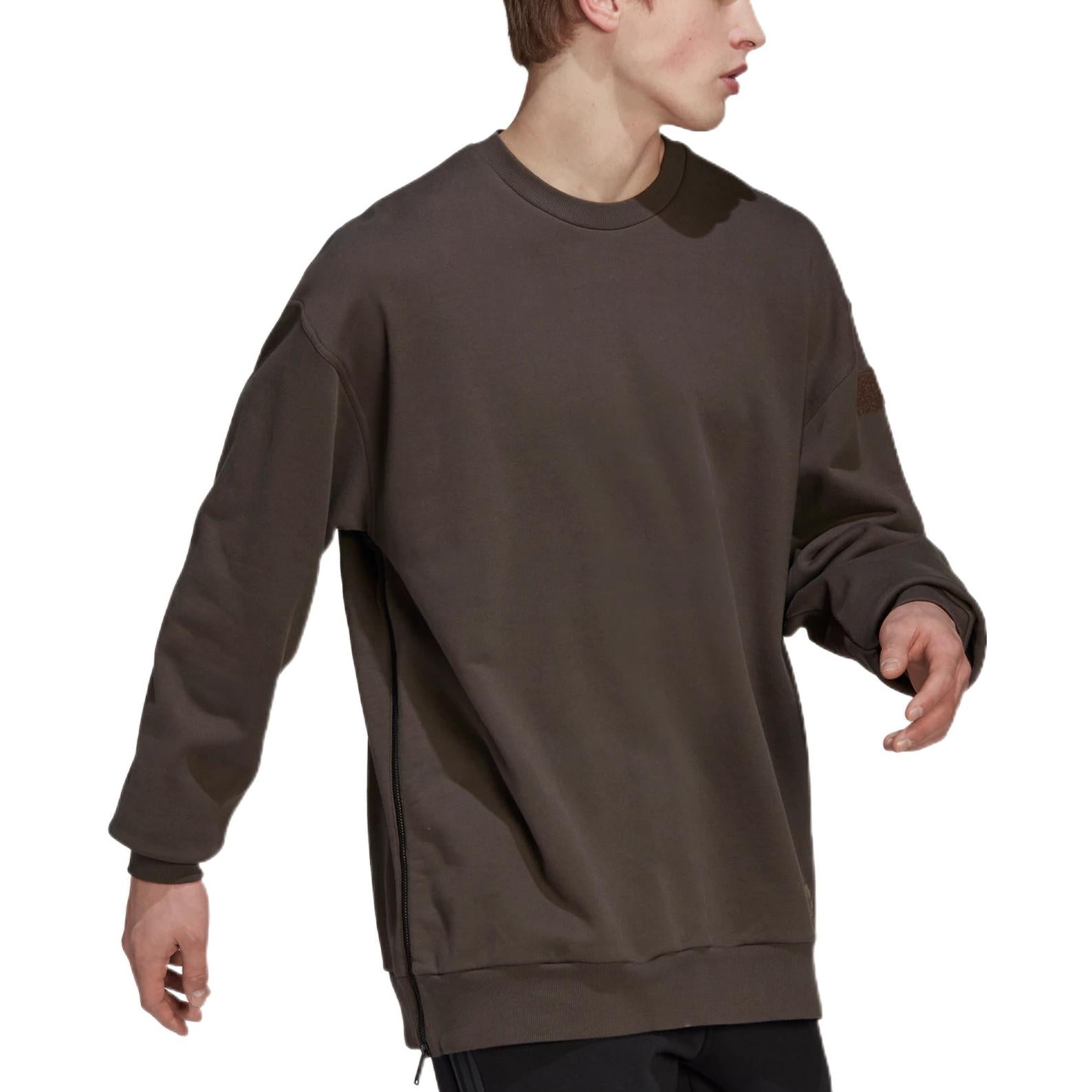 Men's adidas Solid Color Round Neck Loose Pullover Hoodless Dark Grey Olive Green HG6637